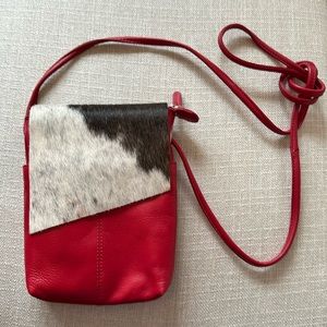 Red Leather Crossbody Bag with Haircalf Flap